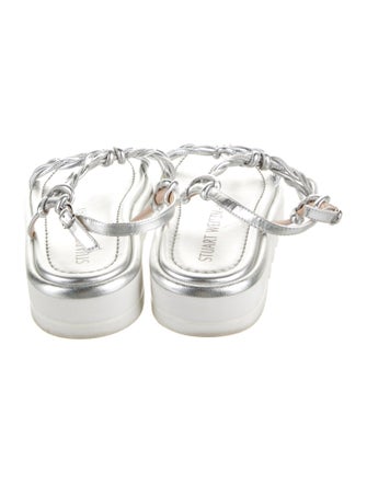 Stuart Weitzman Leather Braided Accents T-Strap Sandals