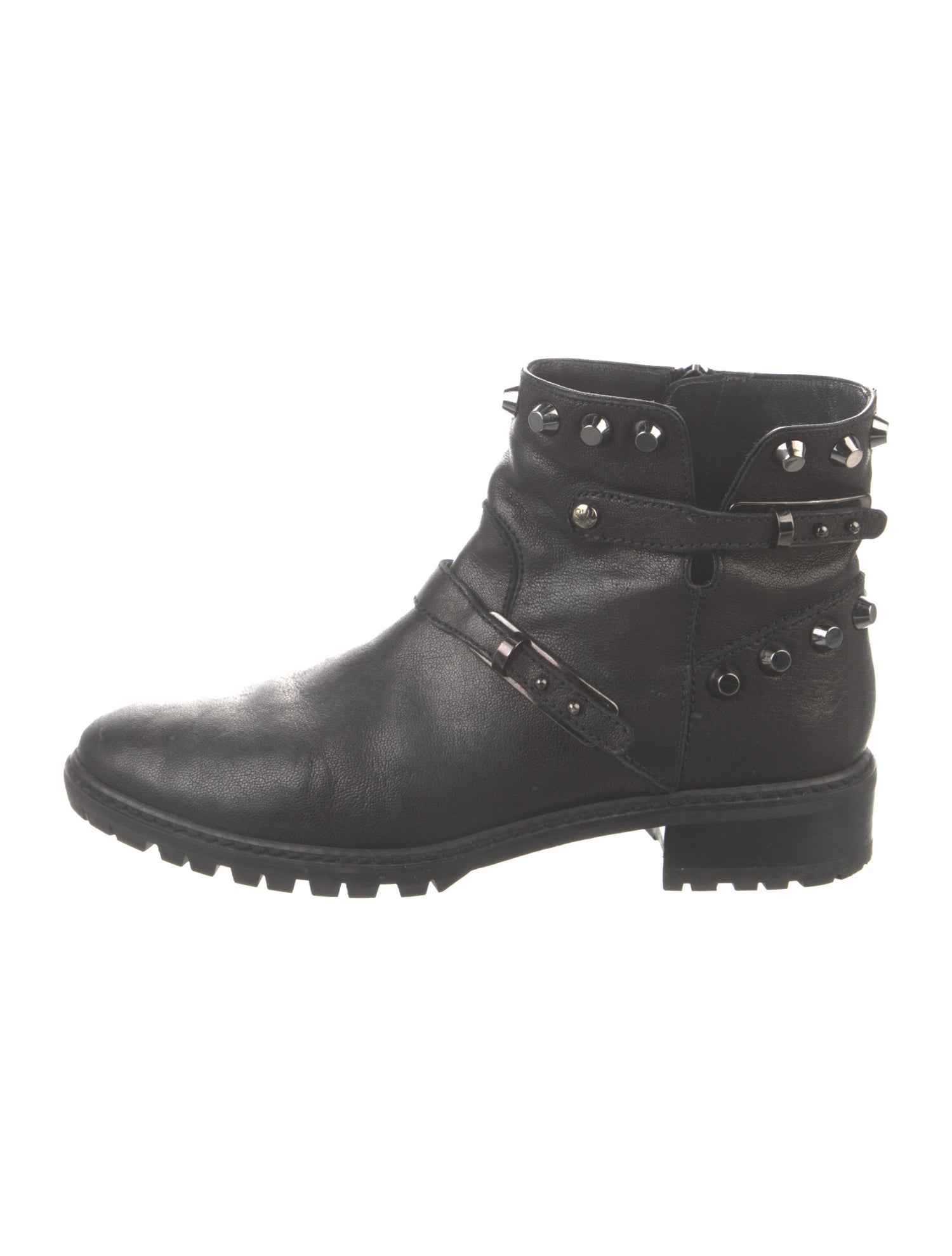 Stuart Weitzman Leather Studded Accents Moto Boots