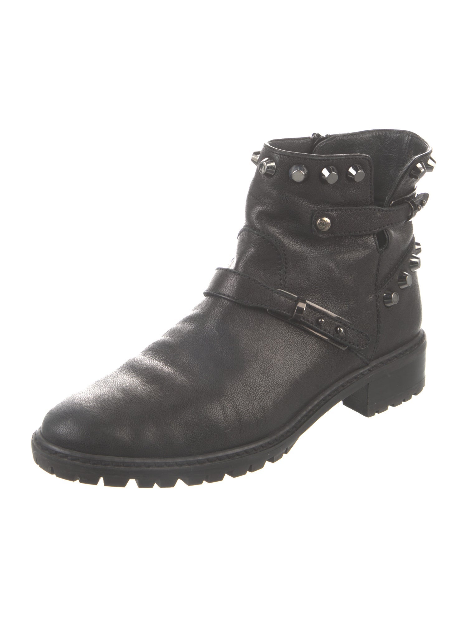 Stuart Weitzman Leather Studded Accents Moto Boots