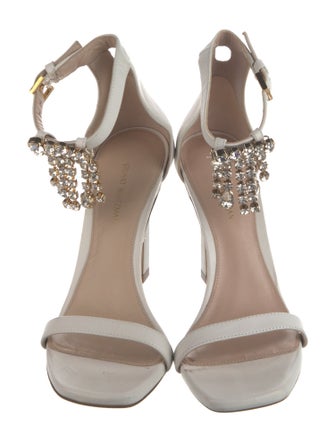 Stuart Weitzman Leather Crystal Embellishments Sandals