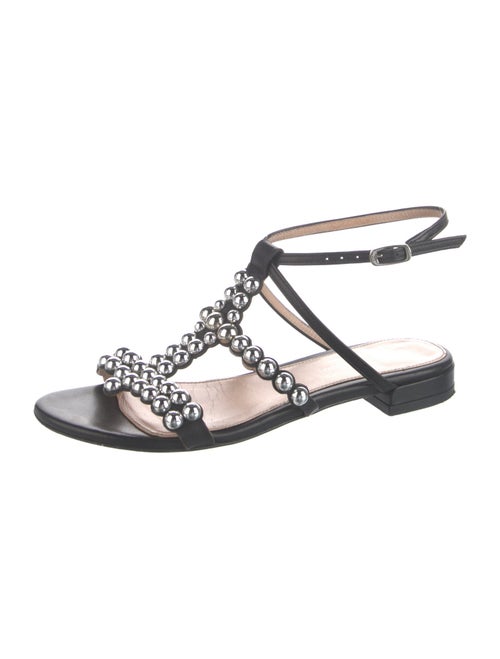 Stuart Weitzman Leather Studded Accents T-Strap Sandals