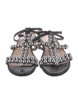 Stuart Weitzman Leather Studded Accents T-Strap Sandals