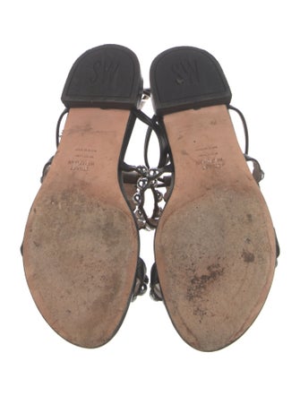 Stuart Weitzman Leather Studded Accents T-Strap Sandals