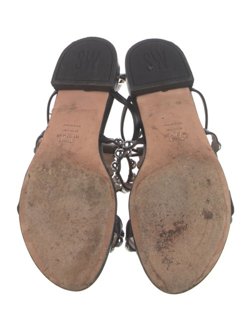 Stuart Weitzman Leather Studded Accents T-Strap Sandals
