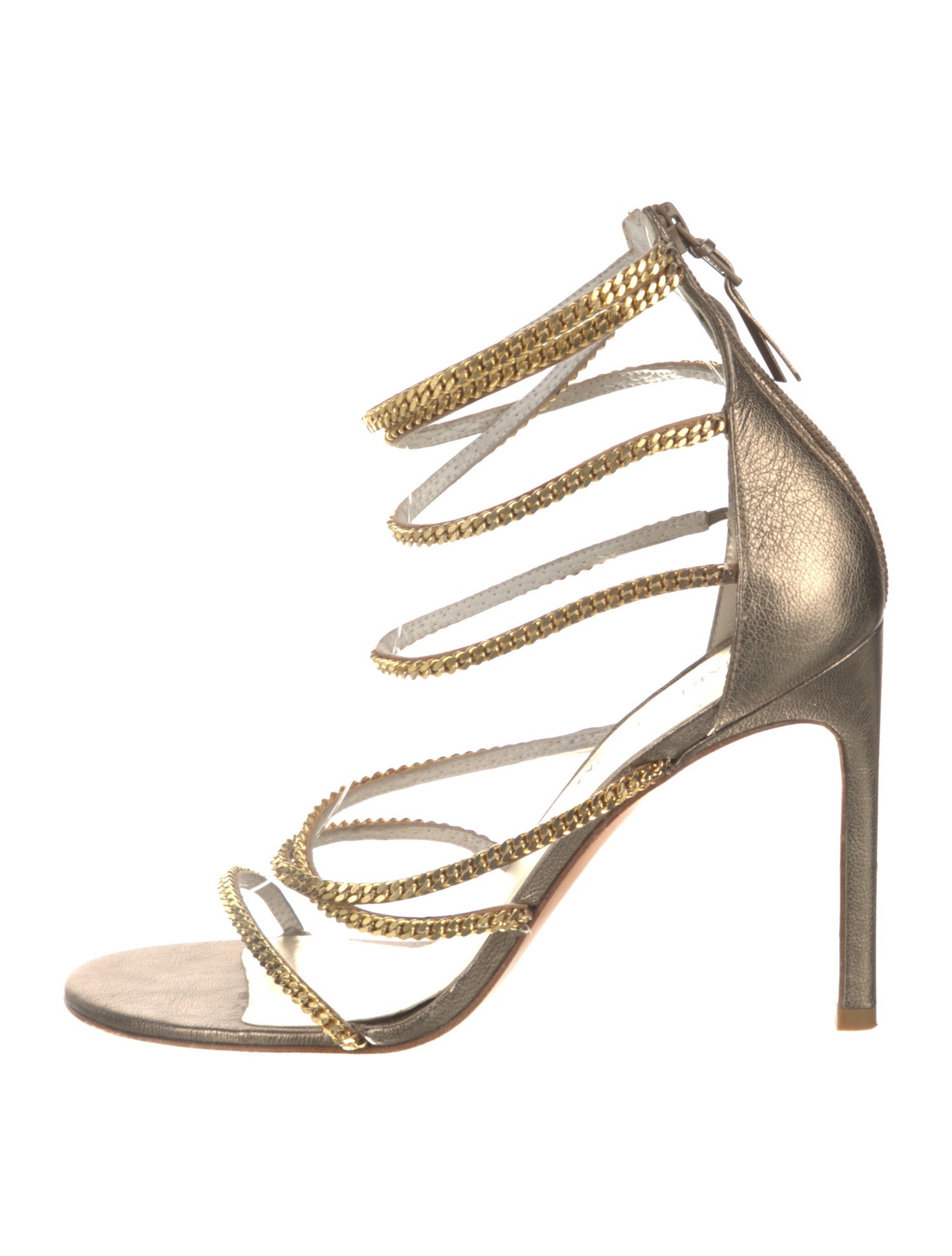 Stuart Weitzman Leather Chain-Link Accents Sandals