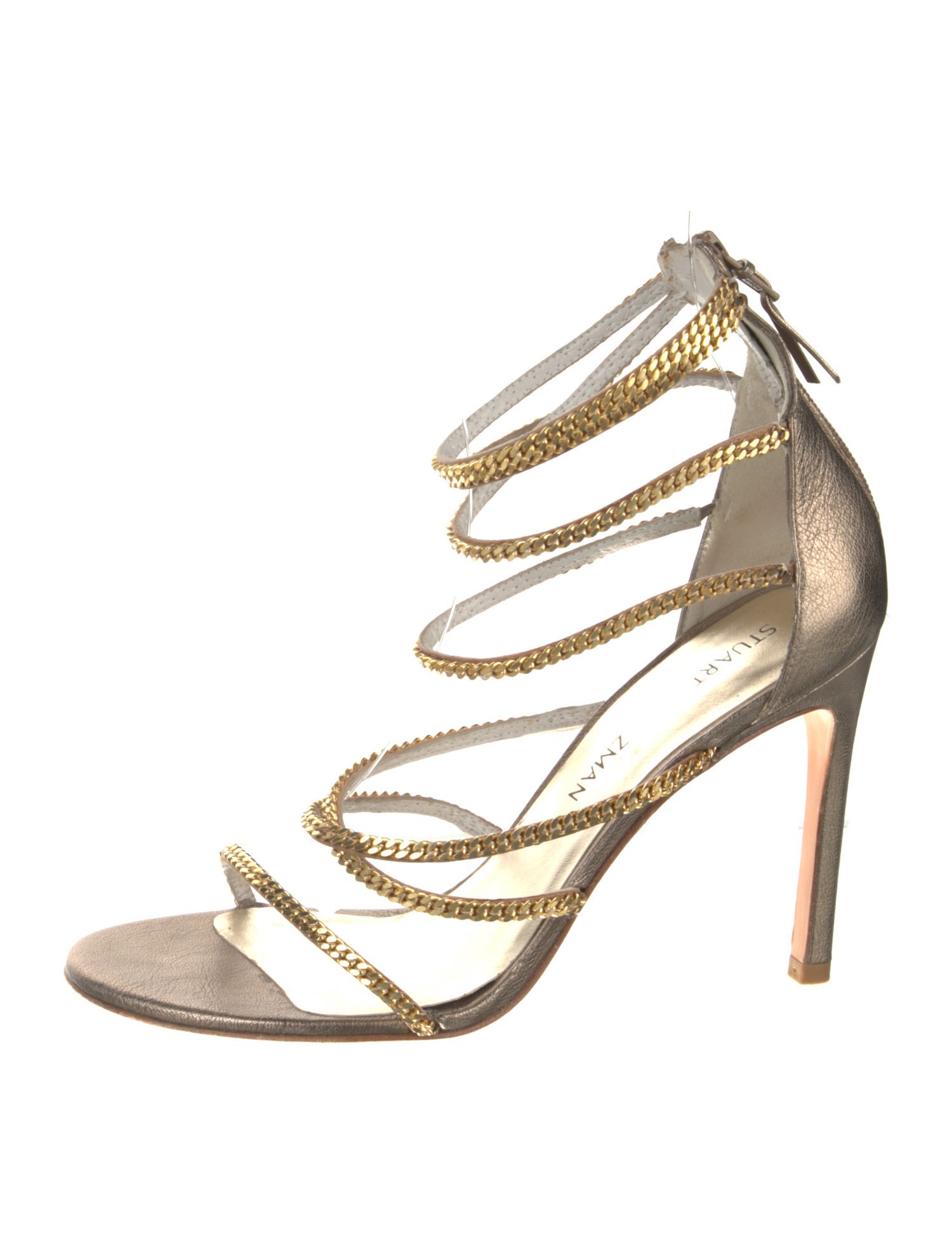 Stuart Weitzman Leather Chain-Link Accents Sandals