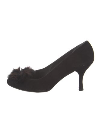 Stuart Weitzman Suede Pom-Pom Embellishments Pumps