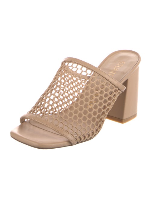 Stuart Weitzman Mesh Leather Trim Embellishment Slides