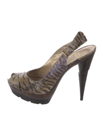 Stuart Weitzman Patent Leather Animal Print Slingback Sandals