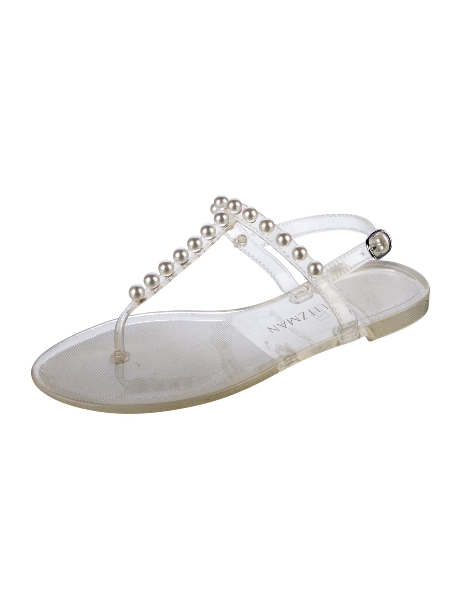 Stuart Weitzman Faux Pearl Accents Rubber T-Strap Sandals