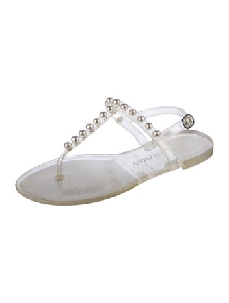 Stuart Weitzman Faux Pearl Accents Rubber T-Strap Sandals
