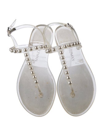 Stuart Weitzman Faux Pearl Accents Rubber T-Strap Sandals