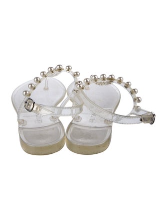 Stuart Weitzman Faux Pearl Accents Rubber T-Strap Sandals