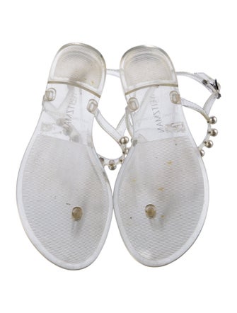 Stuart Weitzman Faux Pearl Accents Rubber T-Strap Sandals