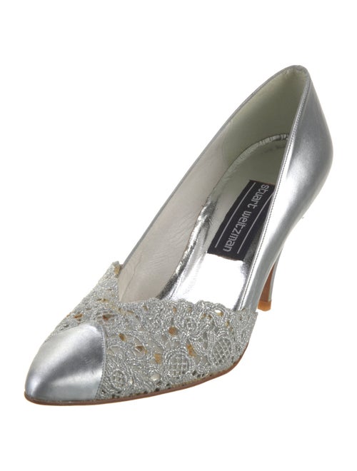 Stuart Weitzman Leather Crystal Embellishments Slingback Pumps
