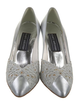 Stuart Weitzman Leather Crystal Embellishments Slingback Pumps