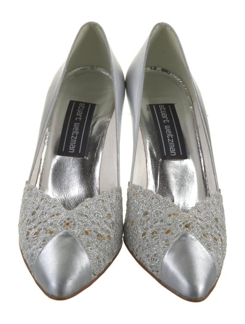 Stuart Weitzman Leather Crystal Embellishments Slingback Pumps