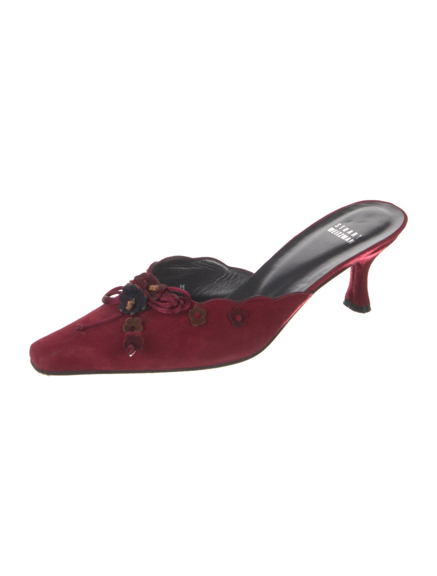 Stuart Weitzman Suede Floral Print Mules