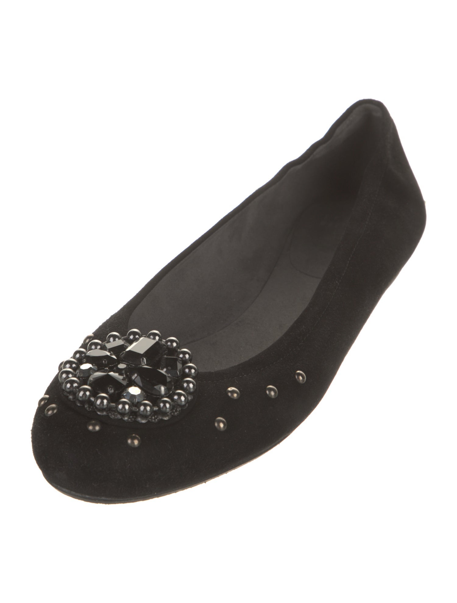 Stuart Weitzman Suede Crystal Embellishments Ballet Flats