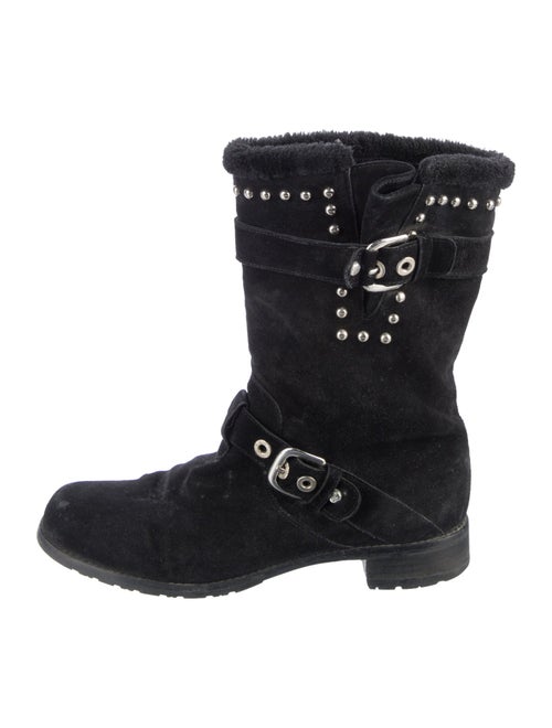 Stuart Weitzman Suede Studded Accents Moto Boots