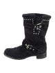 Stuart Weitzman Suede Studded Accents Moto Boots