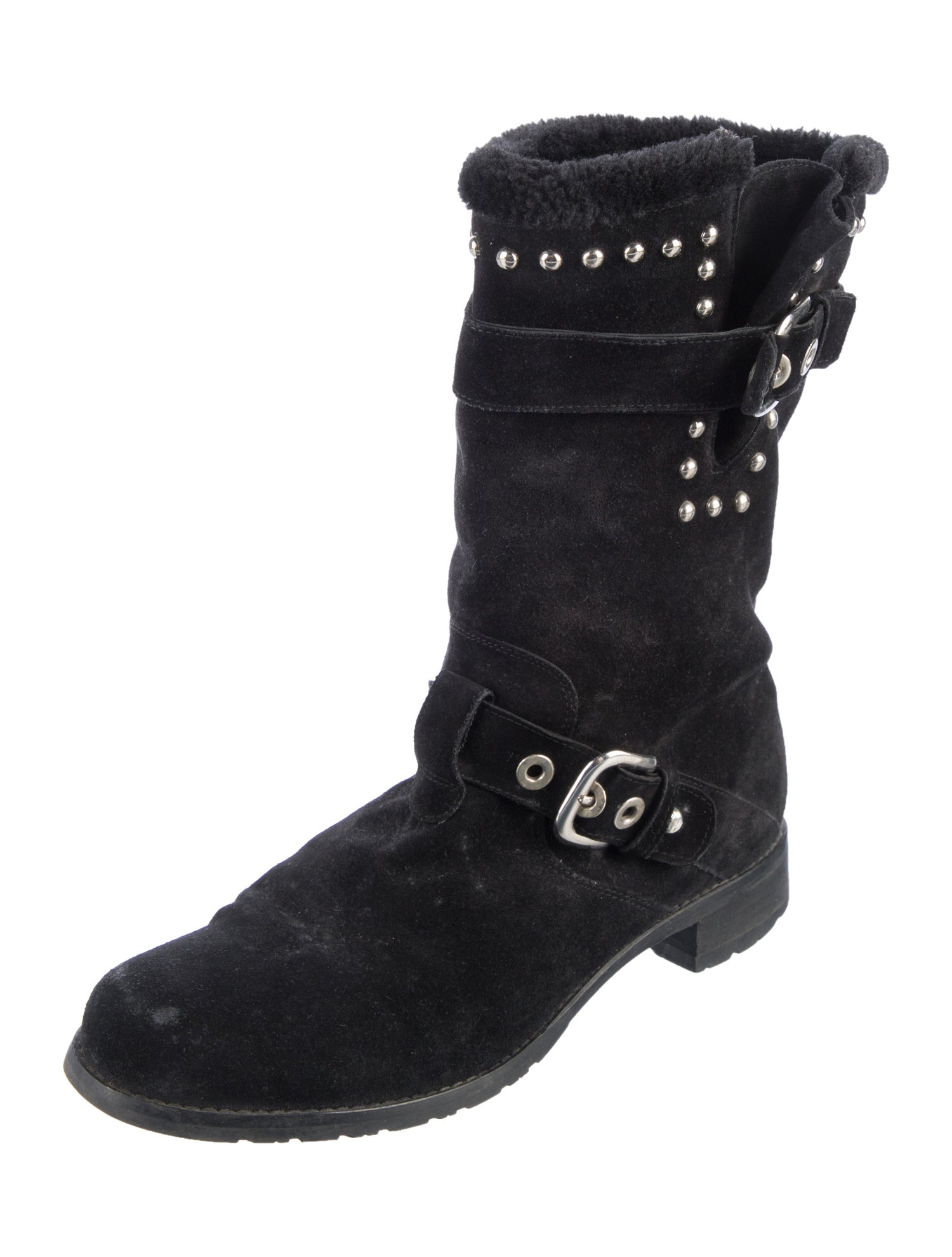 Stuart Weitzman Suede Studded Accents Moto Boots