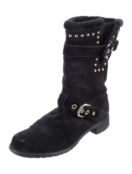 Stuart Weitzman Suede Studded Accents Moto Boots