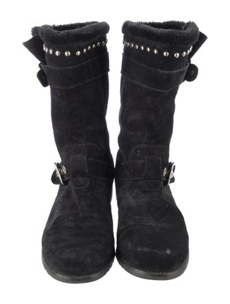 Stuart Weitzman Suede Studded Accents Moto Boots