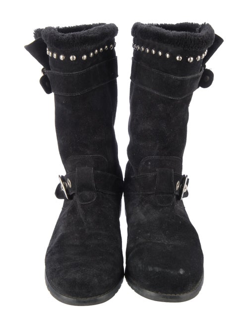 Stuart Weitzman Suede Studded Accents Moto Boots