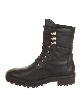 Stuart Weitzman Leather Studded Accents Combat Boots
