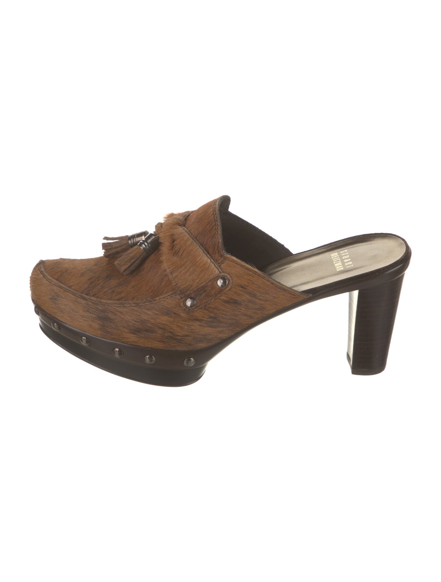 Stuart Weitzman Ponyhair Tassel Accents Mules