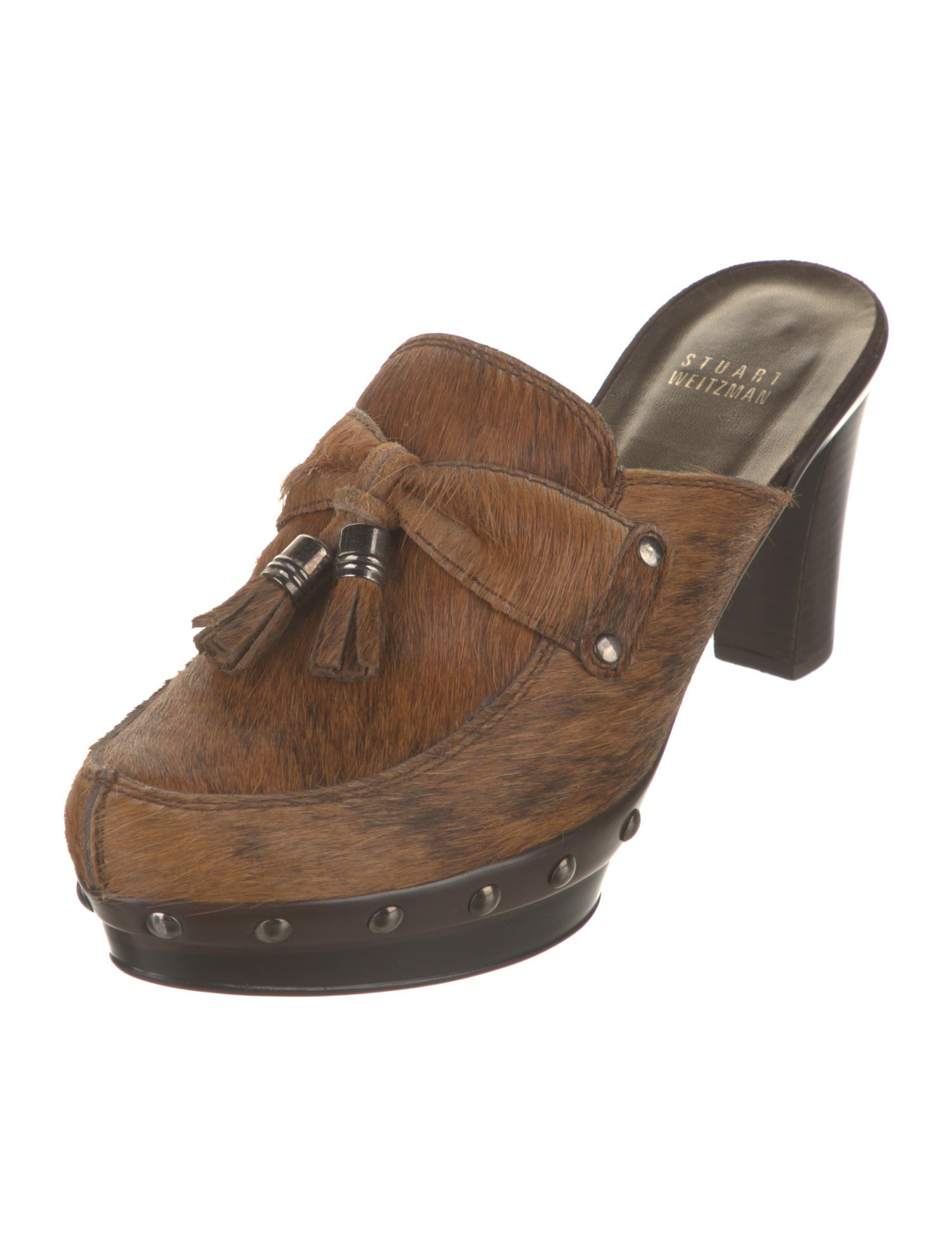 Stuart Weitzman Ponyhair Tassel Accents Mules