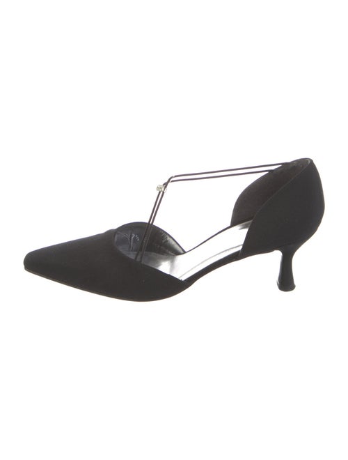 Stuart Weitzman Satin Crystal Embellishments T-Strap Pumps