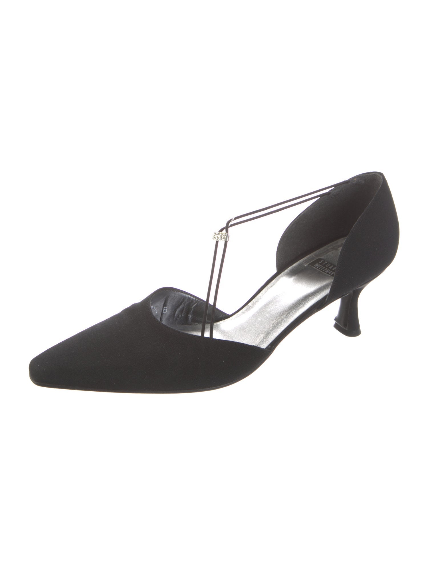 Stuart Weitzman Satin Crystal Embellishments T-Strap Pumps