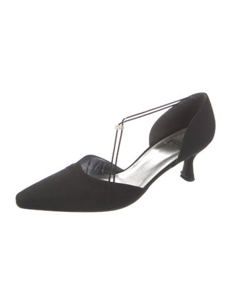 Stuart Weitzman Satin Crystal Embellishments T-Strap Pumps