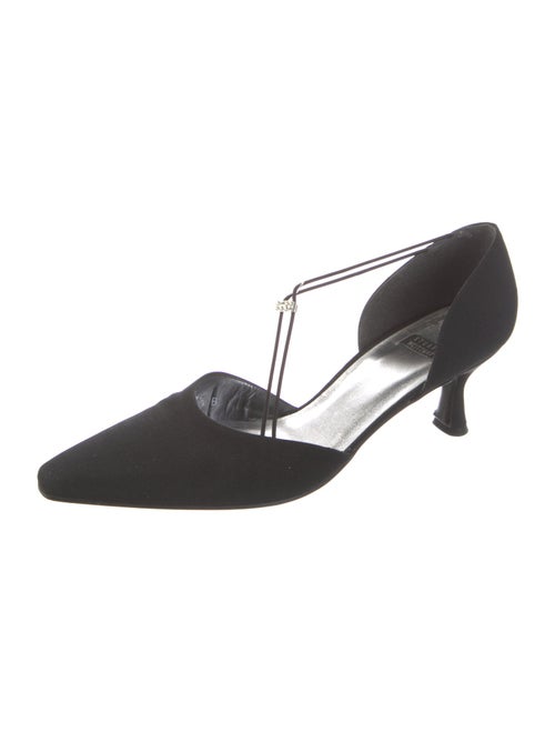 Stuart Weitzman Satin Crystal Embellishments T-Strap Pumps