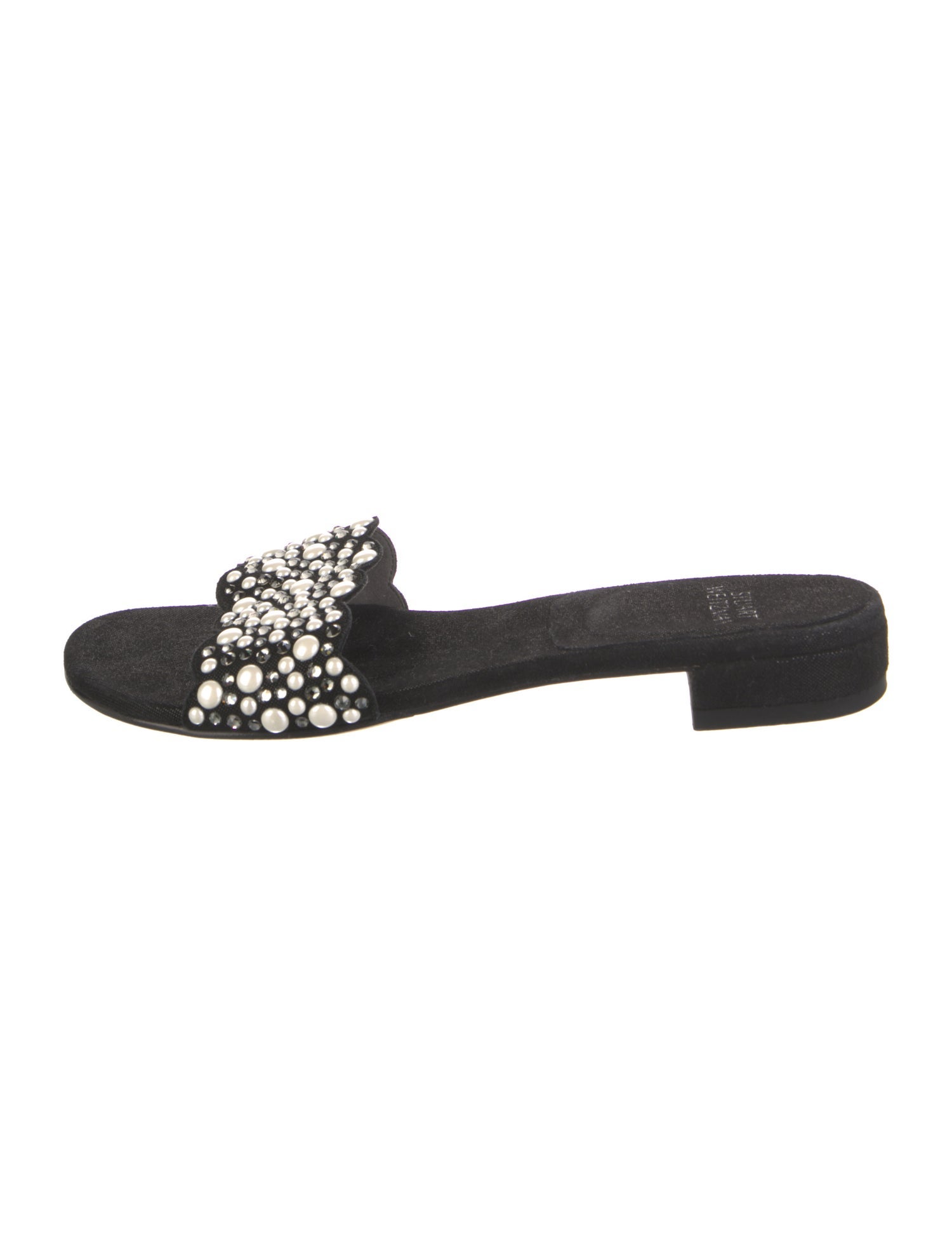 Stuart Weitzman Suede Crystal Embellishments Slides