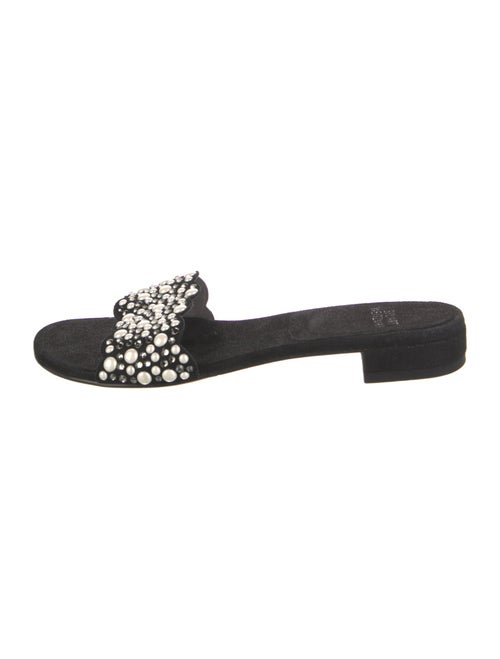 Stuart Weitzman Suede Crystal Embellishments Slides