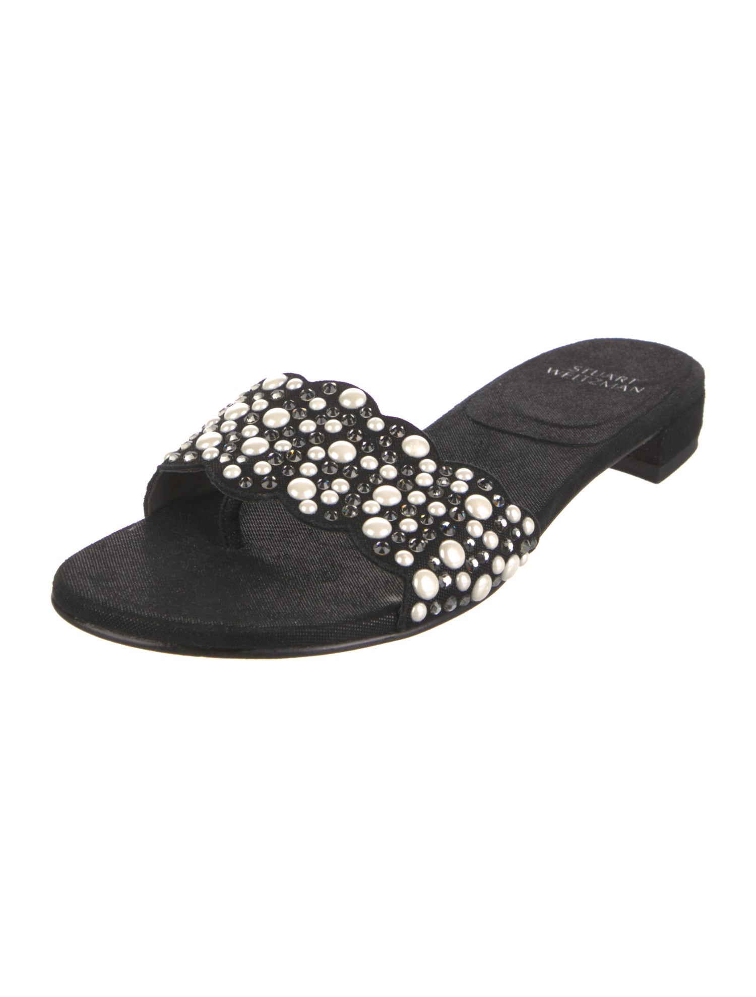 Stuart Weitzman Suede Crystal Embellishments Slides