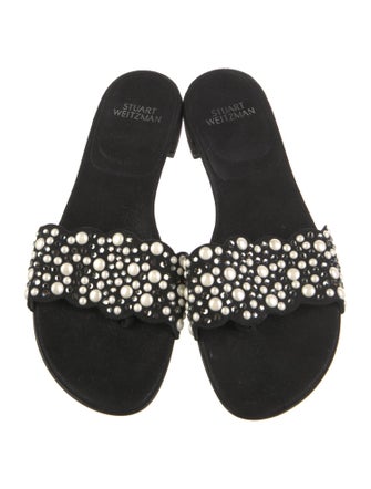 Stuart Weitzman Suede Crystal Embellishments Slides