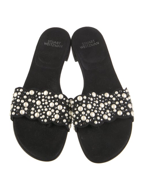Stuart Weitzman Suede Crystal Embellishments Slides