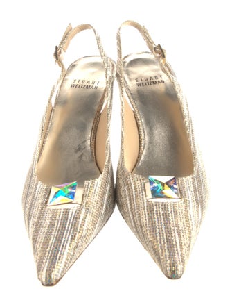 Stuart Weitzman Rattan Glitter Accents Slingback Pumps
