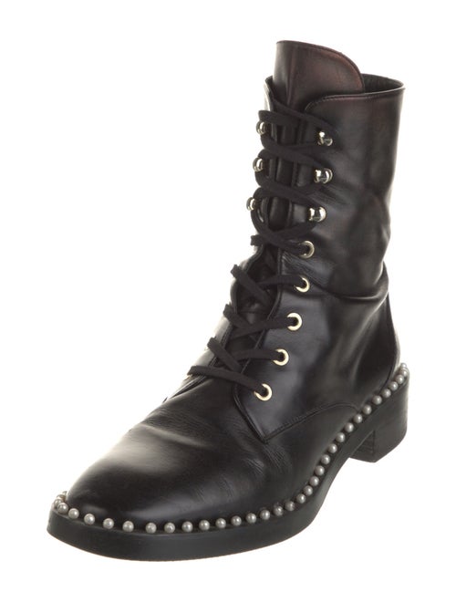 Stuart Weitzman Leather Crystal Embellishments Combat Boots