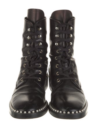 Stuart Weitzman Leather Crystal Embellishments Combat Boots