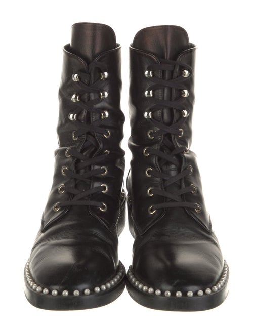 Stuart Weitzman Leather Crystal Embellishments Combat Boots