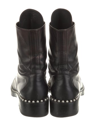 Stuart Weitzman Leather Crystal Embellishments Combat Boots