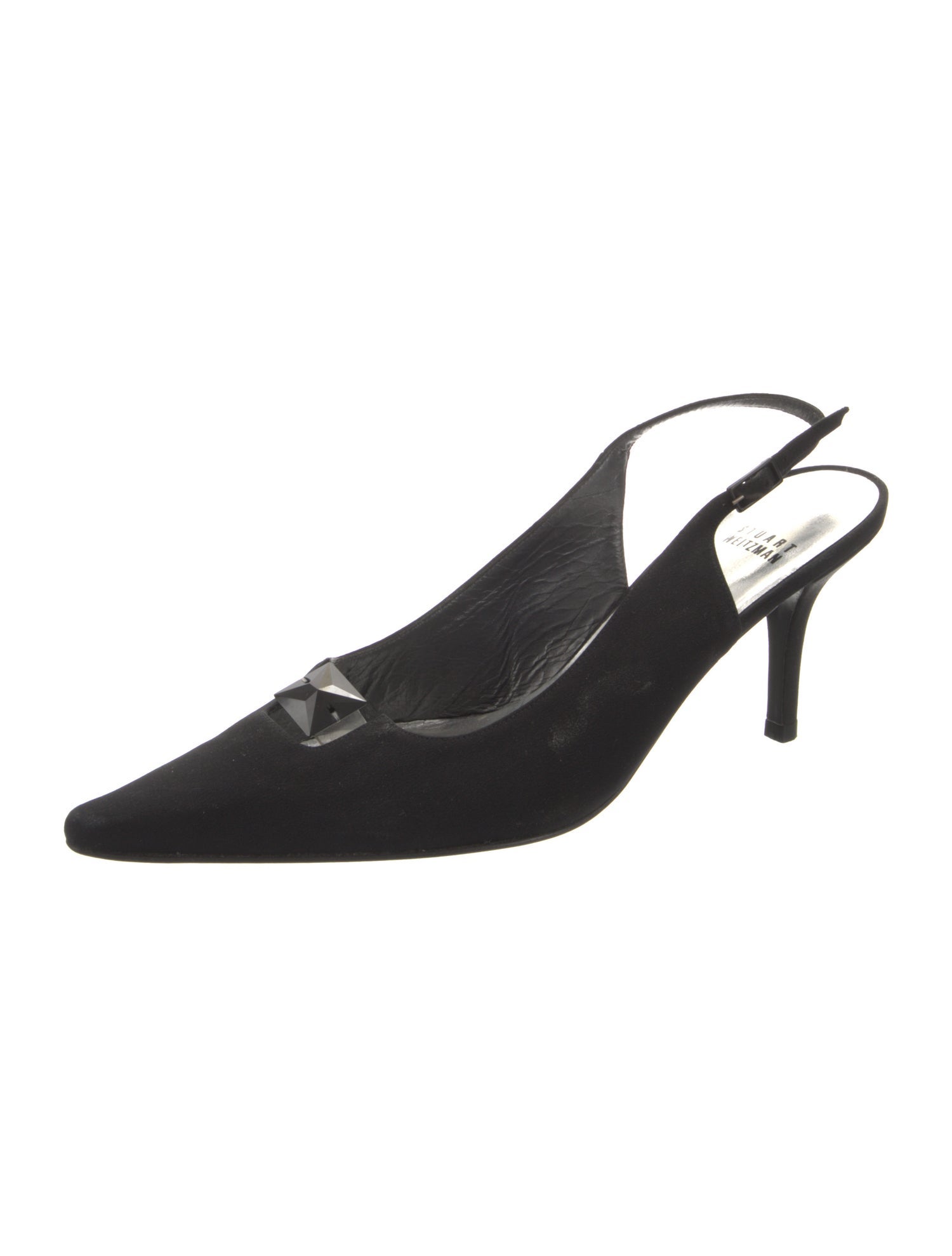 Stuart Weitzman Satin Crystal Embellishments Slingback Pumps