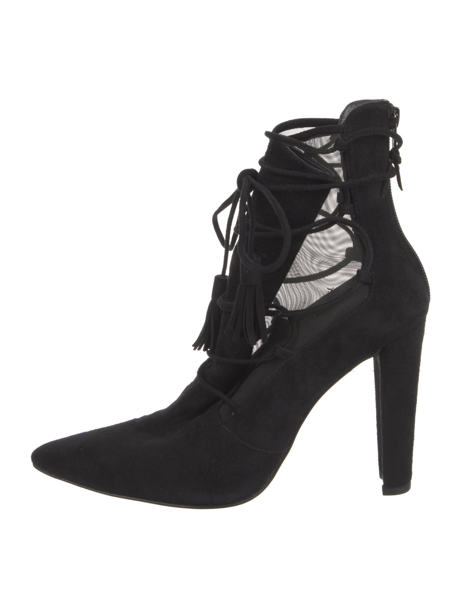 Stuart Weitzman Suede Mesh Accents Lace-Up Boots