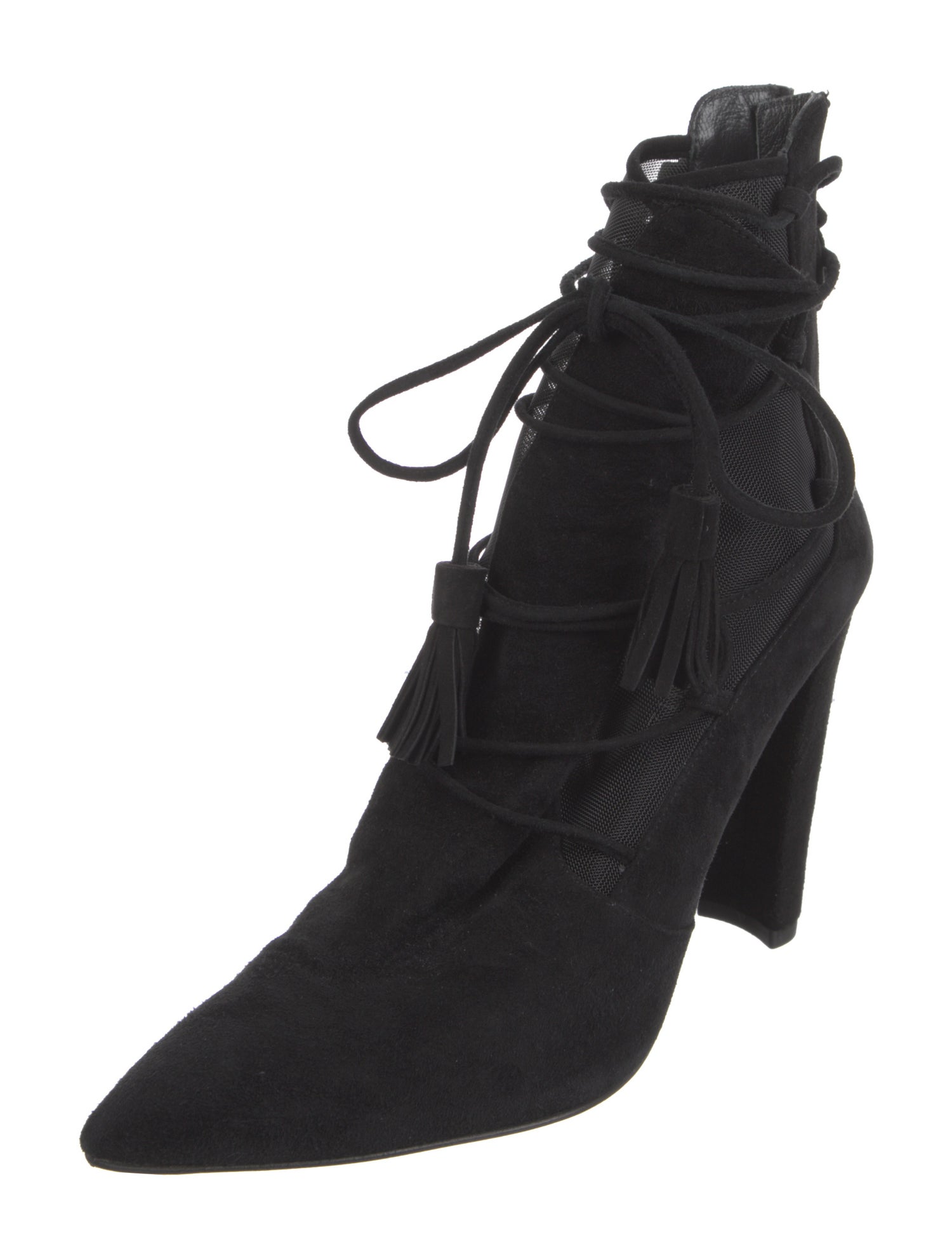 Stuart Weitzman Suede Mesh Accents Lace-Up Boots