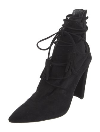 Stuart Weitzman Suede Mesh Accents Lace-Up Boots